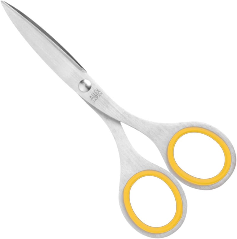 ALLEX\アレックス Japanese Office Scissors for Desk, Small 5.3" All Purpose Scissors, Made in JAPAN, All Metal Sharp Japanese Stainless Steel Blade with Non-Slip Soft Ring, Yellow - Image 1